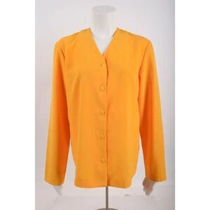 Vintage Jonathan Logan Womens Orange Long Sleeve Button Up Shirt Blouse Medium